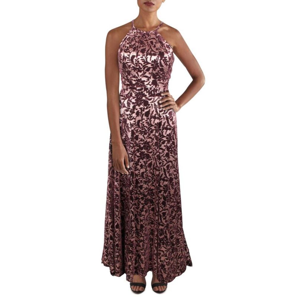 B&A by Betsy and Adam Womens Purple Printed Maxi Evening Dress Gown NWOT